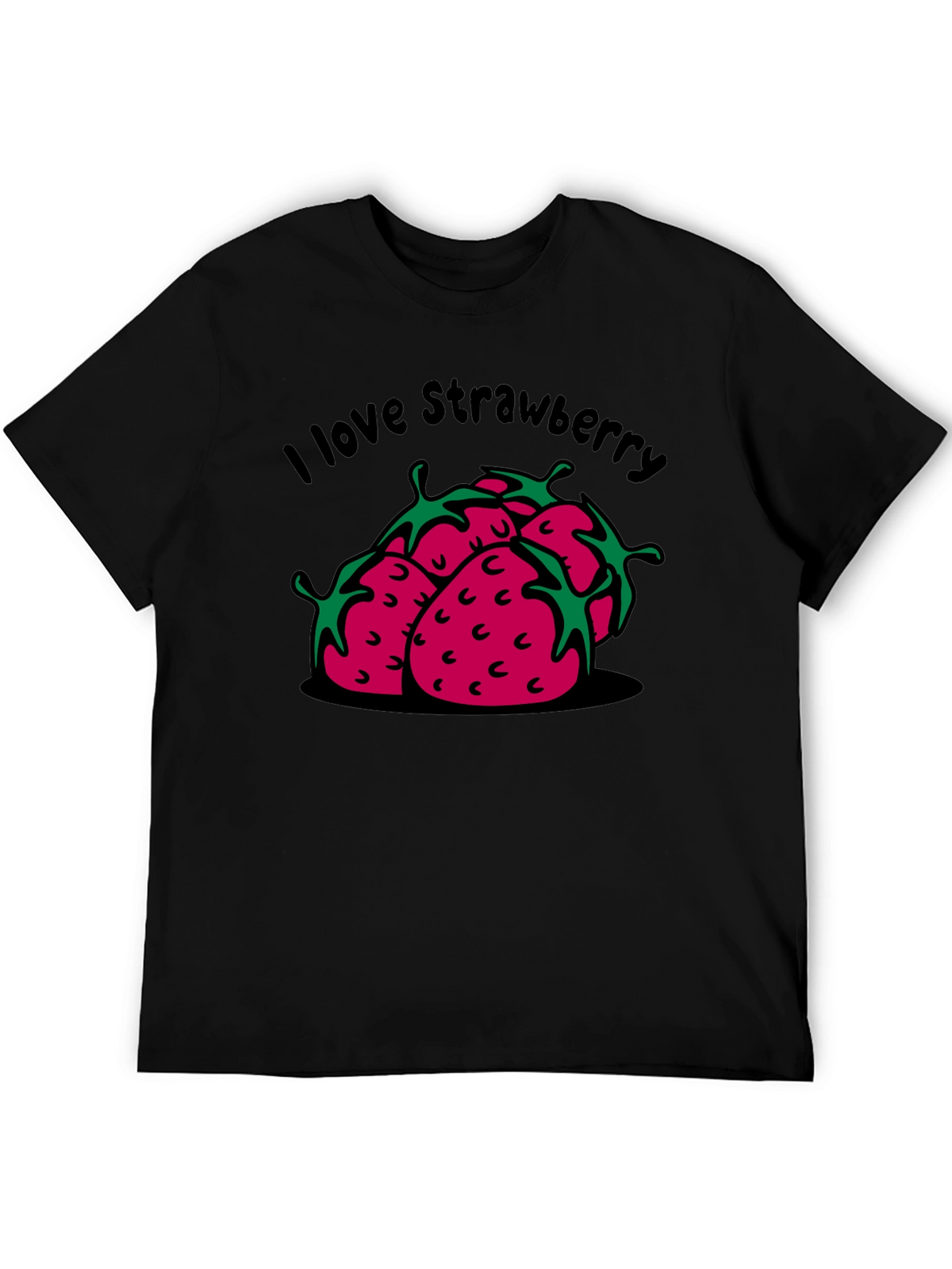 I Love Strawberry Black Graphic T-Shirt