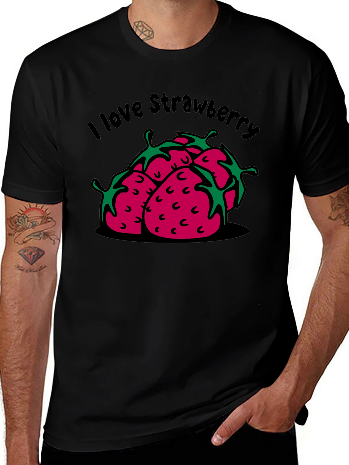 I Love Strawberry Black Graphic T-Shirt