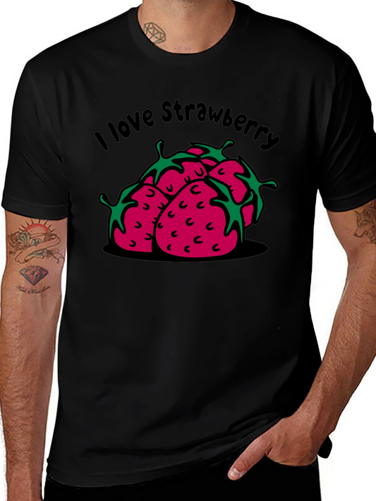 I Love Strawberry Black Graphic T-Shirt