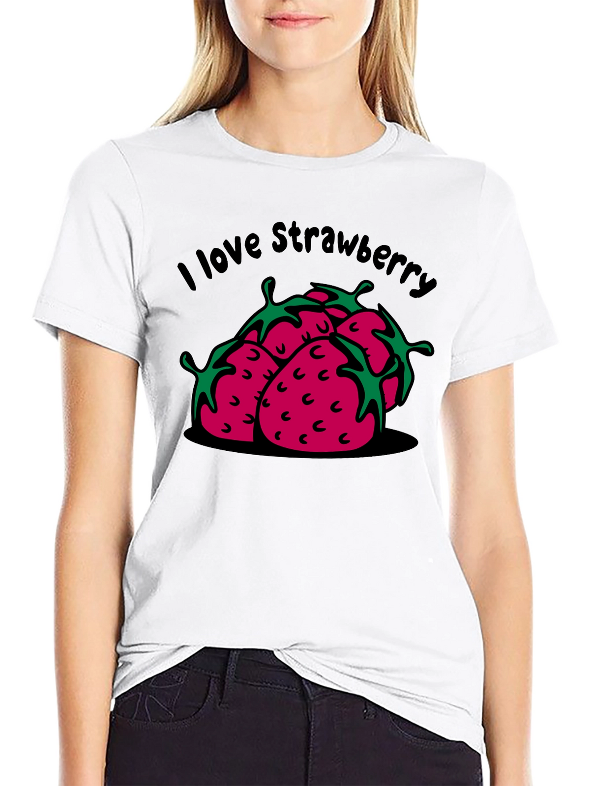I Love Strawberry Black Graphic T-Shirt