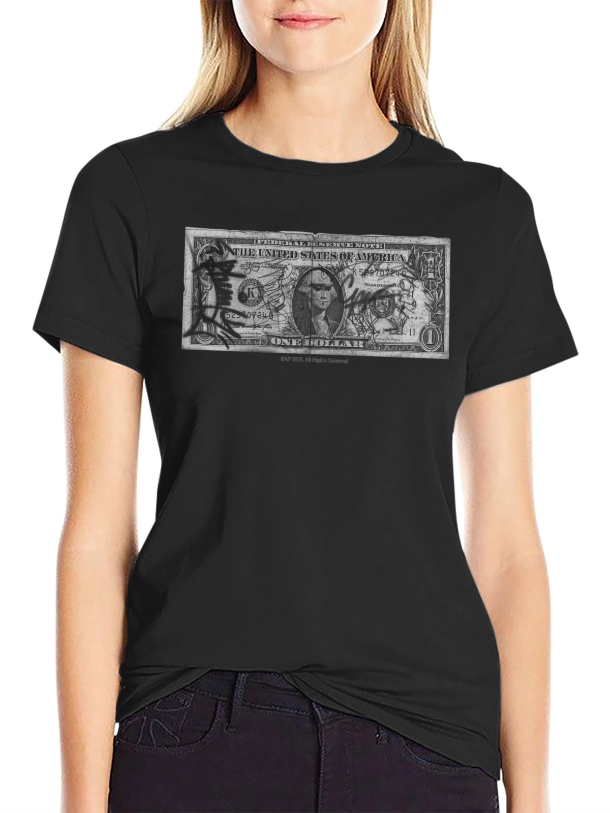 Artistic Dollar Bill Graphic Tee - Black