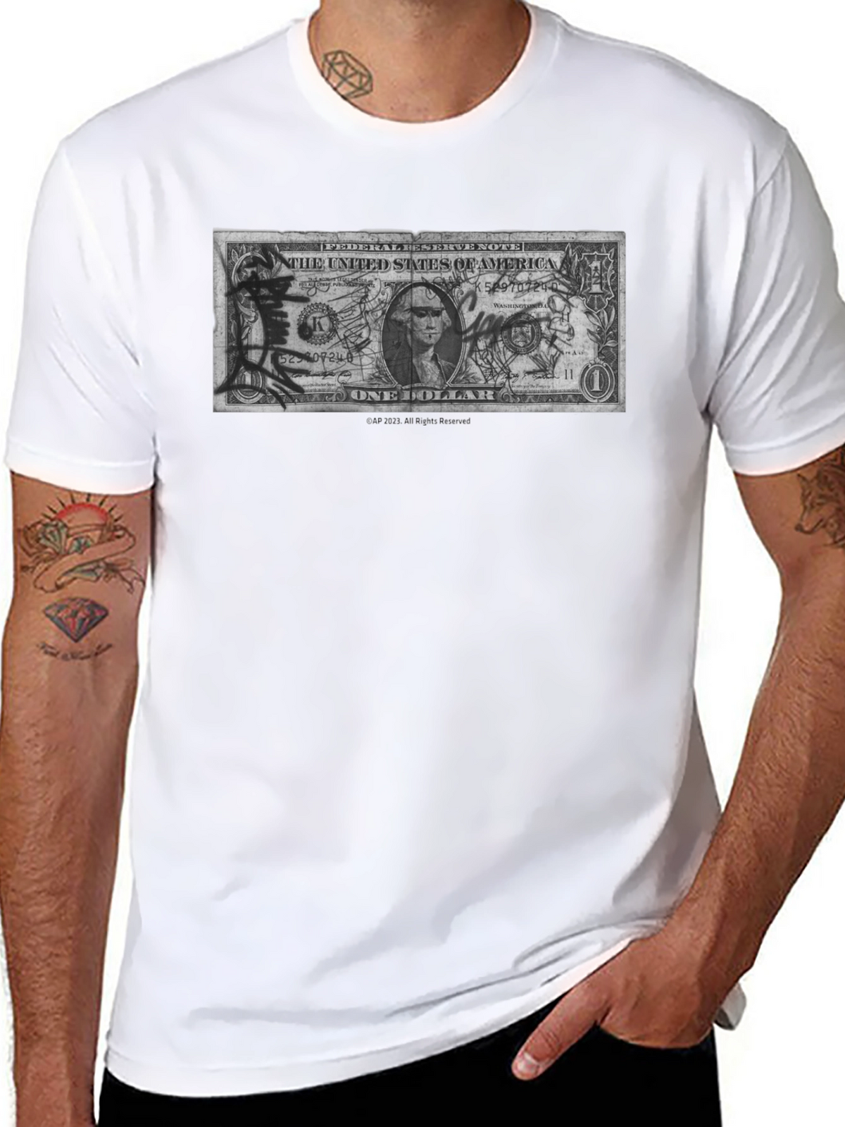 Artistic Dollar Bill Graphic Tee - Black