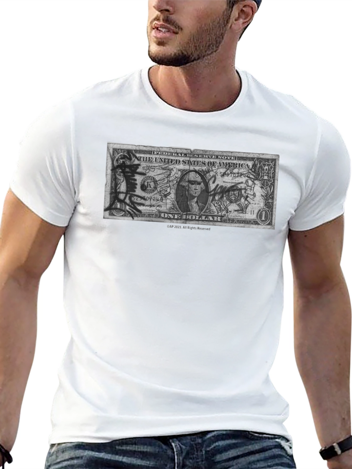 Artistic Dollar Bill Graphic Tee - Black