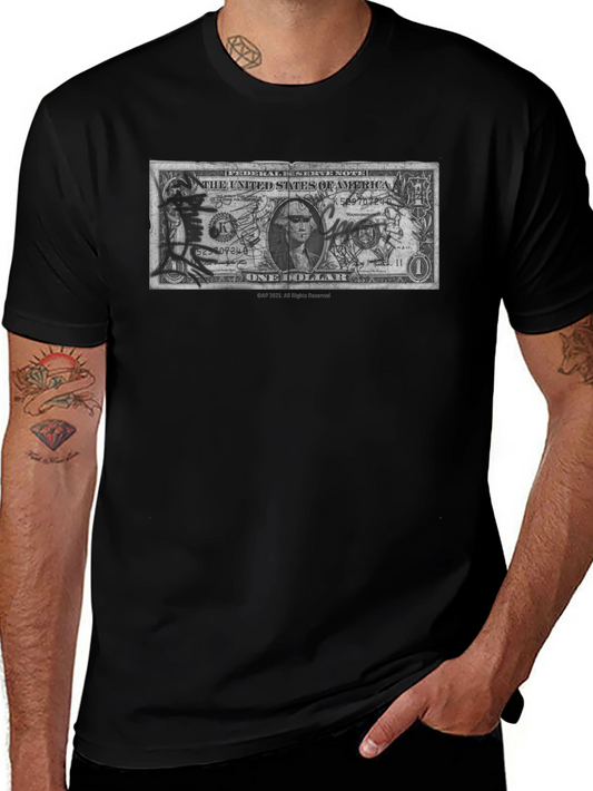 Artistic Dollar Bill Graphic Tee - Black