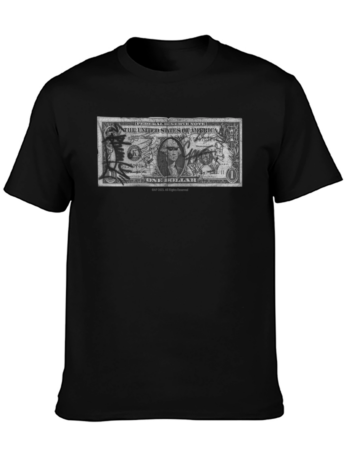 Artistic Dollar Bill Graphic Tee - Black