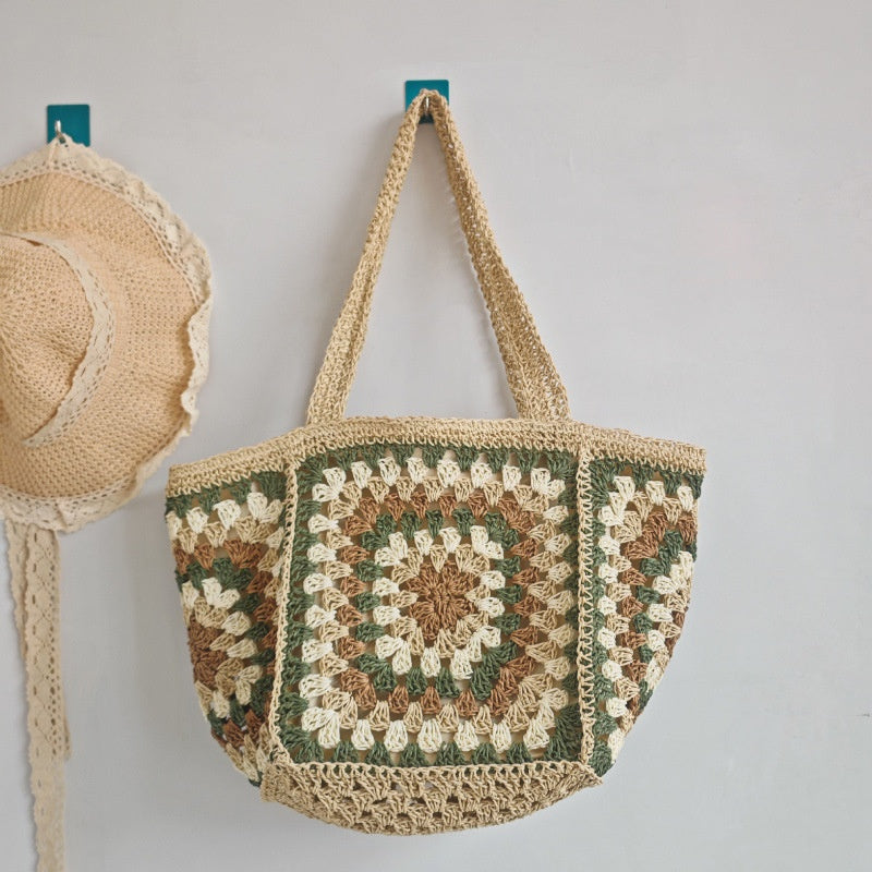 Elegant Handcrafted Straw Tote Bag - Large Capacity Beach Shoulder Bag