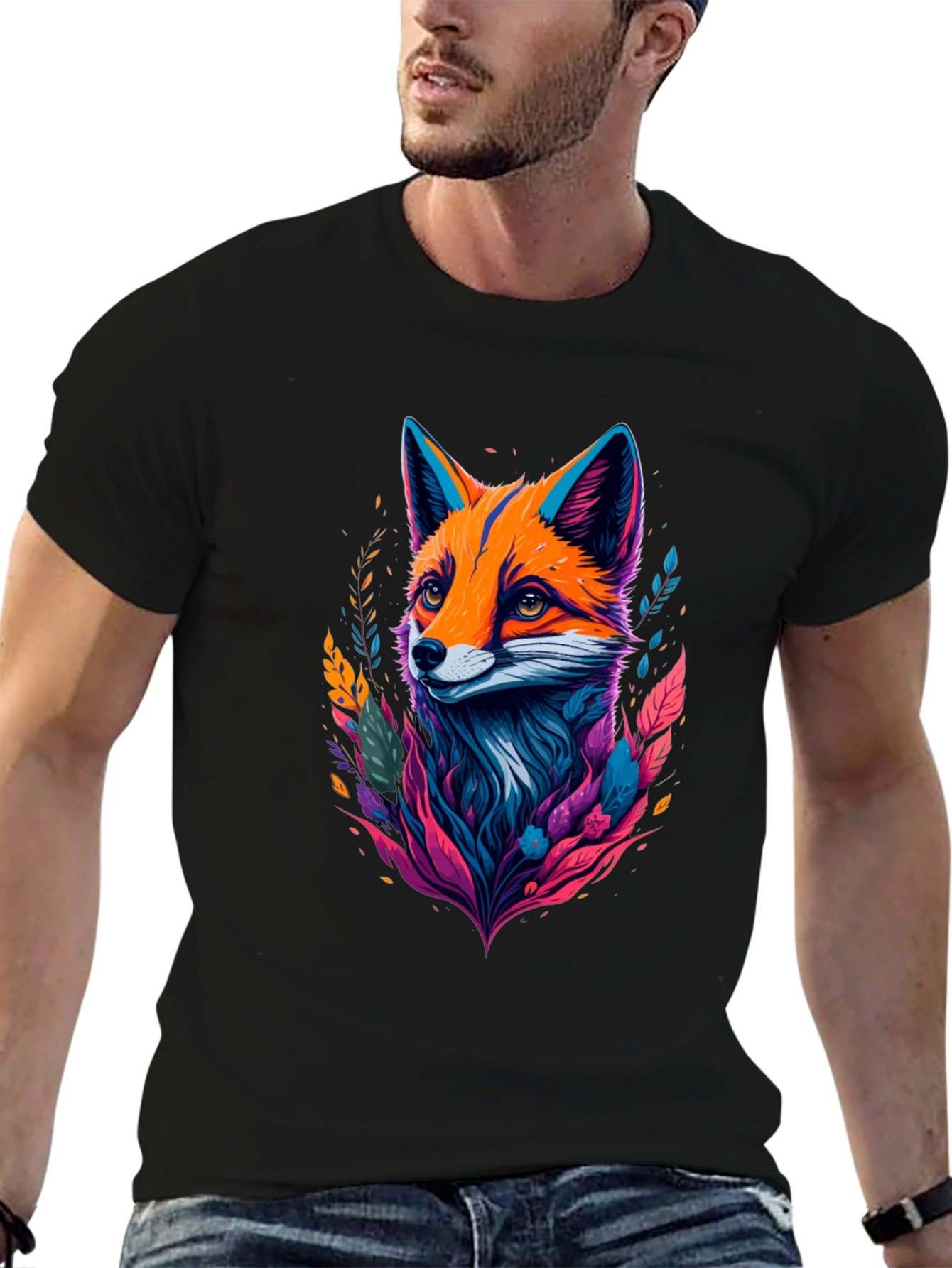 Stylish Black T-shirt with Fox Graphic