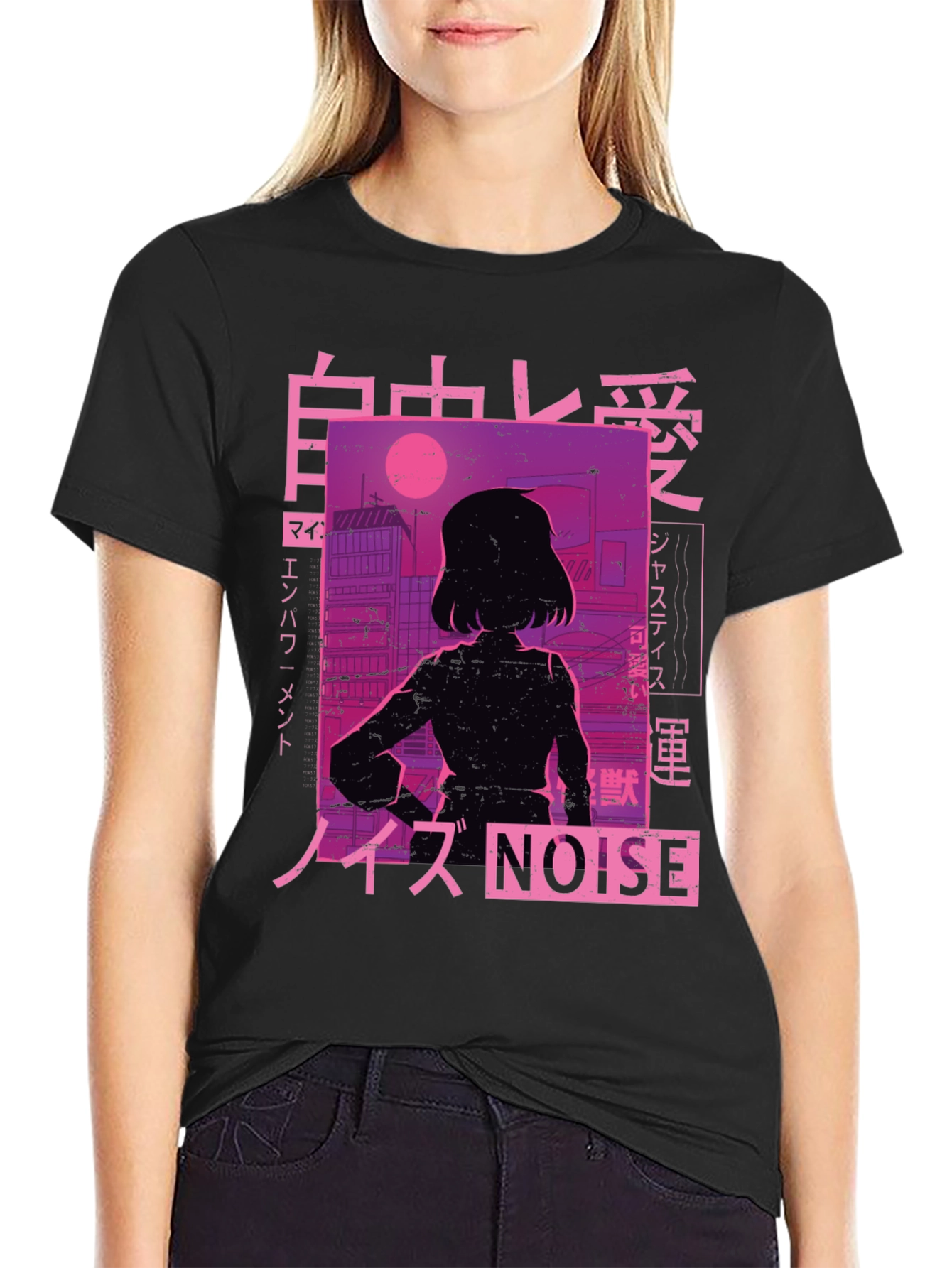 Cyberpunk Anime Style T-Shirt - Japanese Text Design