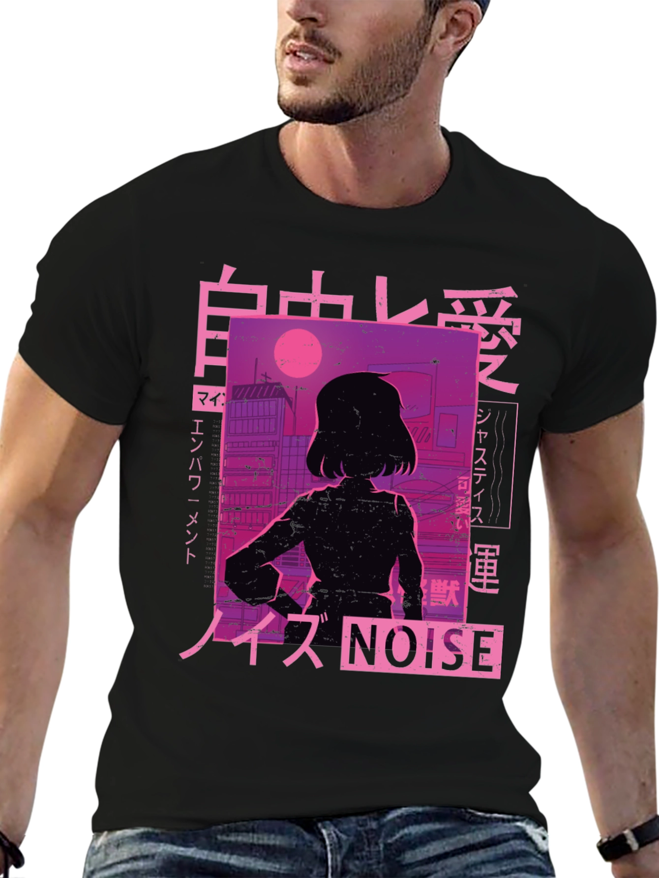 Cyberpunk Anime Style T-Shirt - Japanese Text Design