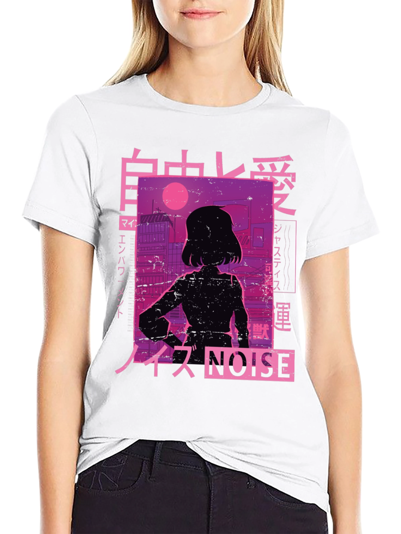 Cyberpunk Anime Style T-Shirt - Japanese Text Design
