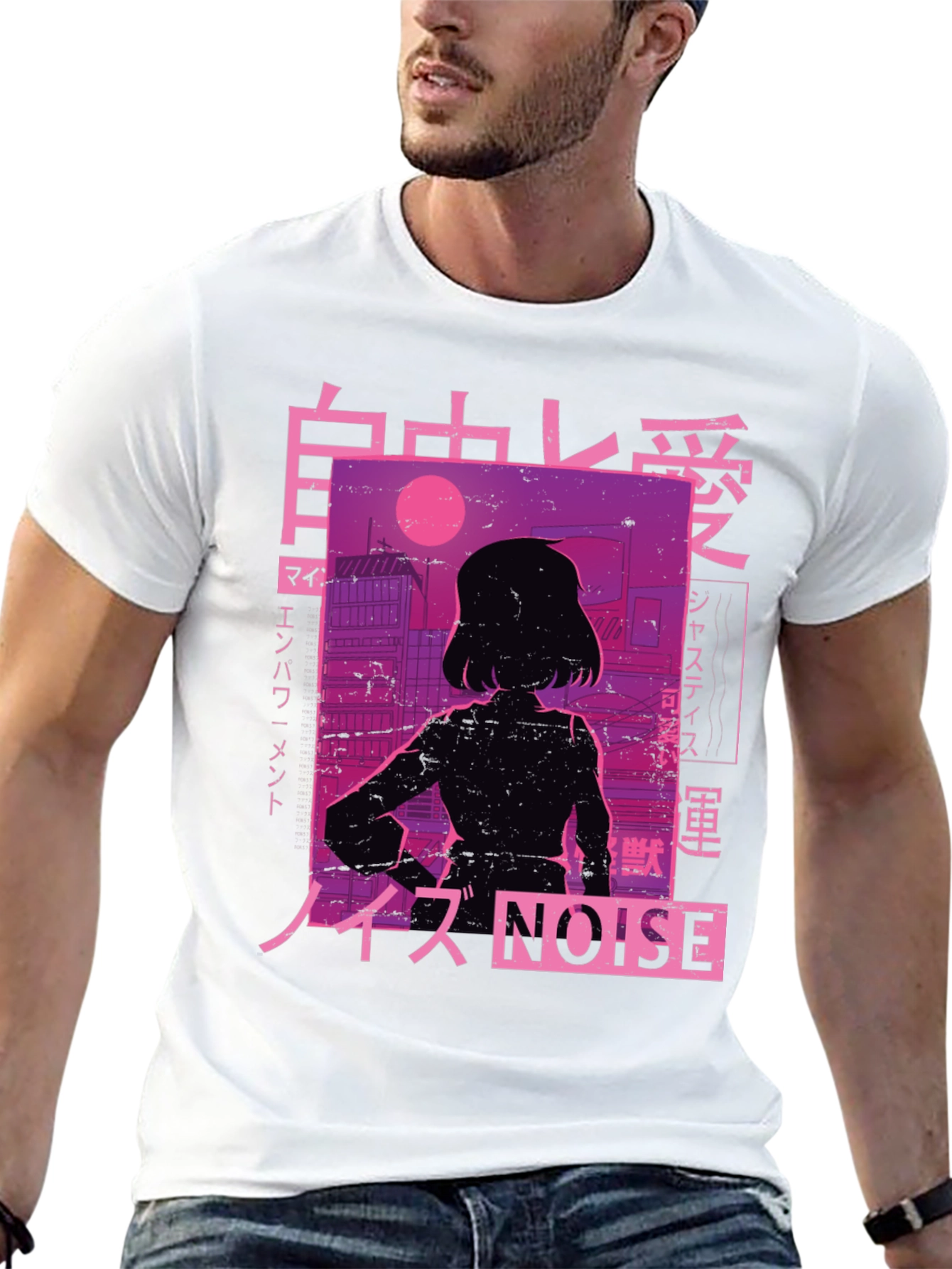 Cyberpunk Anime Style T-Shirt - Japanese Text Design