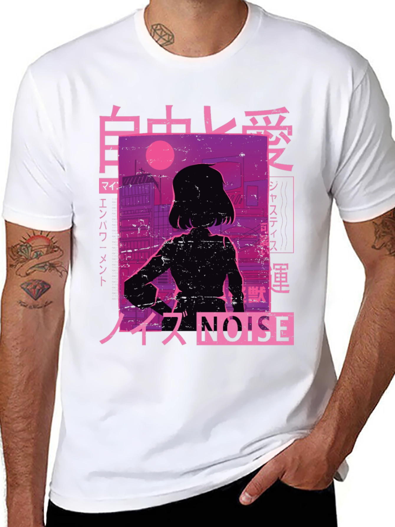 Cyberpunk Anime Style T-Shirt - Japanese Text Design