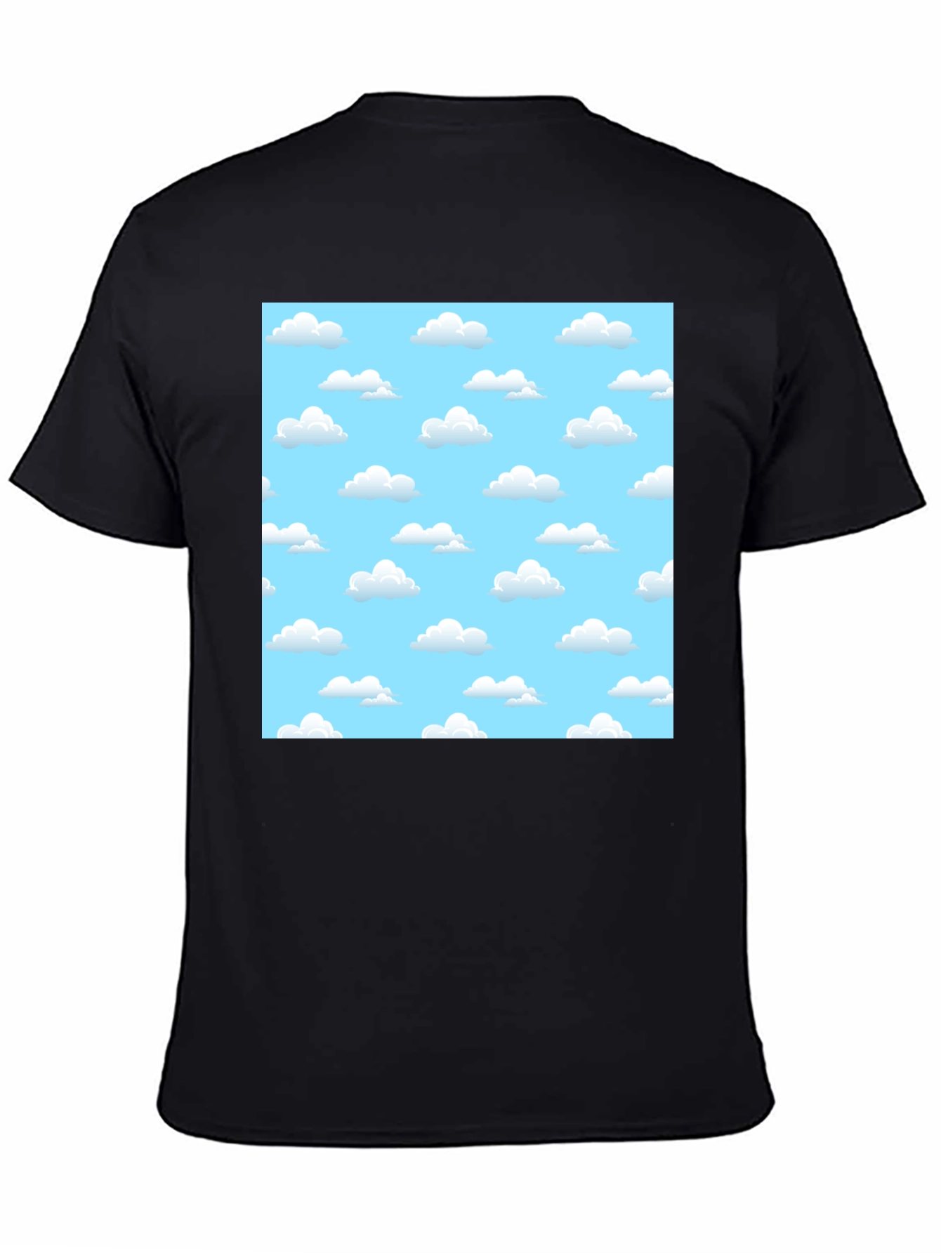 Cartoon Cloud Print Black T-Shirt