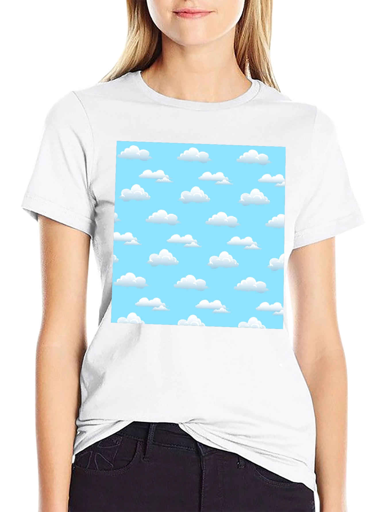 Cartoon Cloud Print Black T-Shirt