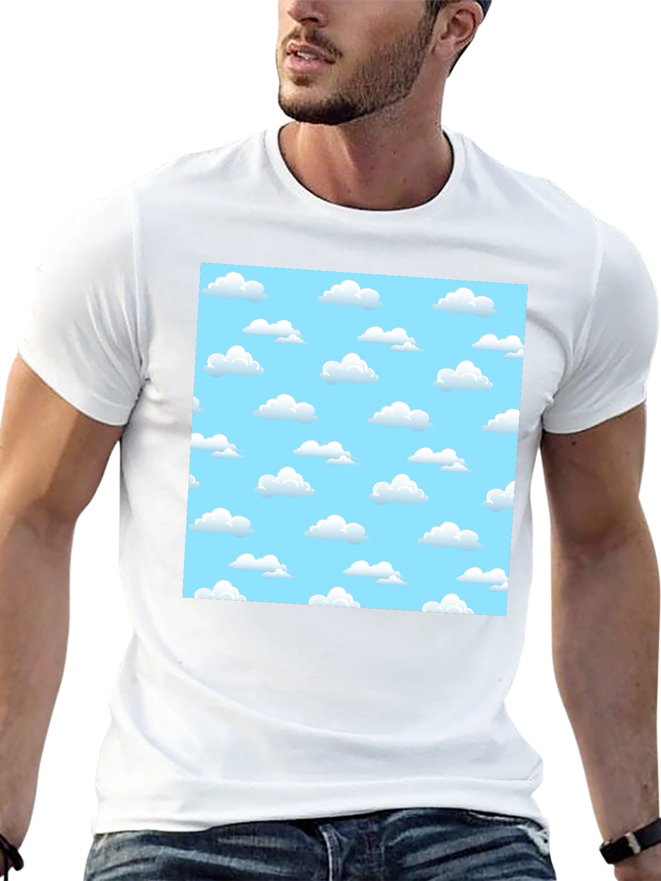 Cartoon Cloud Print Black T-Shirt
