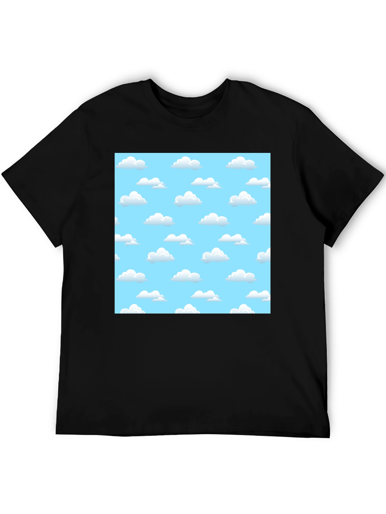 Cartoon Cloud Print Black T-Shirt
