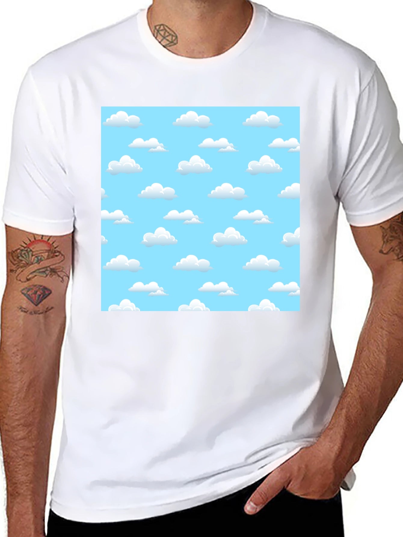 Cartoon Cloud Print Black T-Shirt