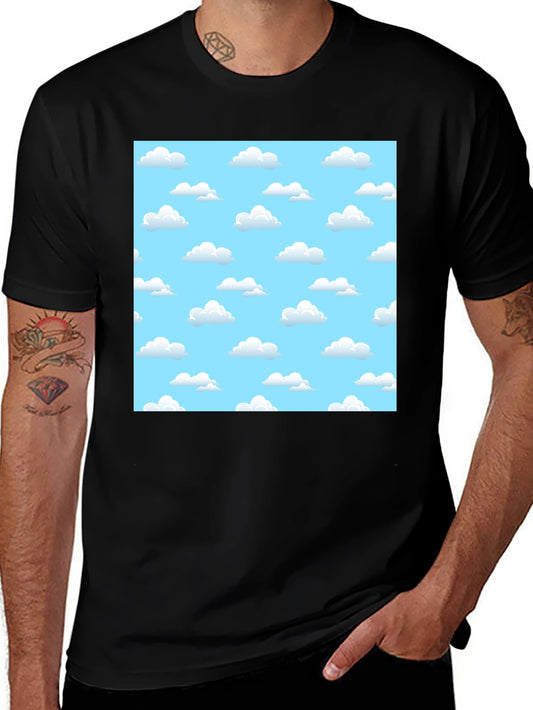Cartoon Cloud Print Black T-Shirt