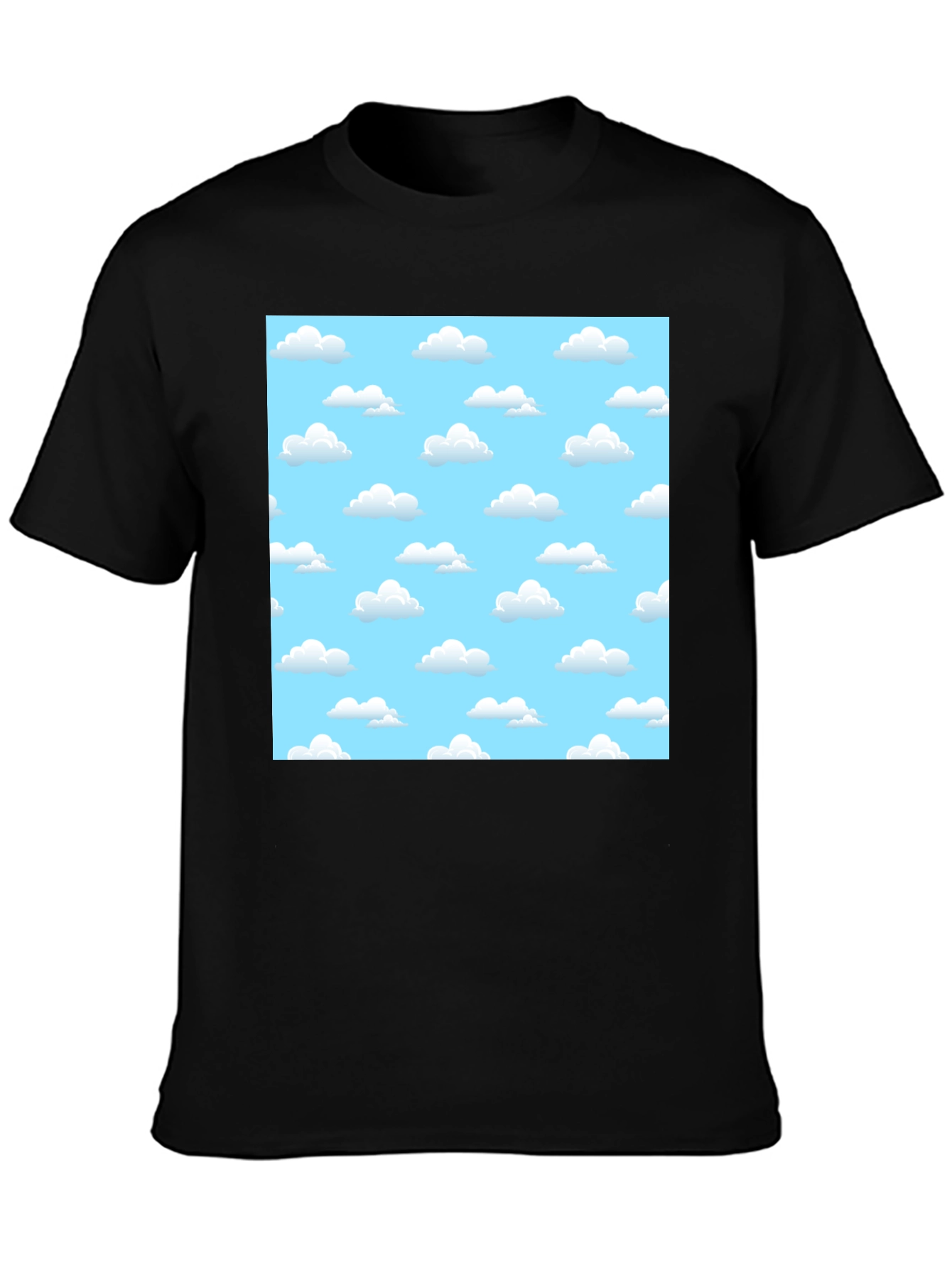 Cartoon Cloud Print Black T-Shirt