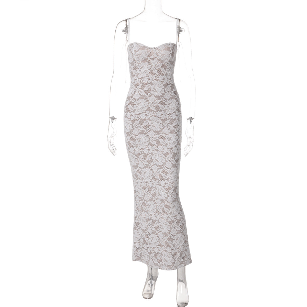 Women's Sexy Solid Color Lace Stitching Spaghetti Strap Slim-Fit Dress