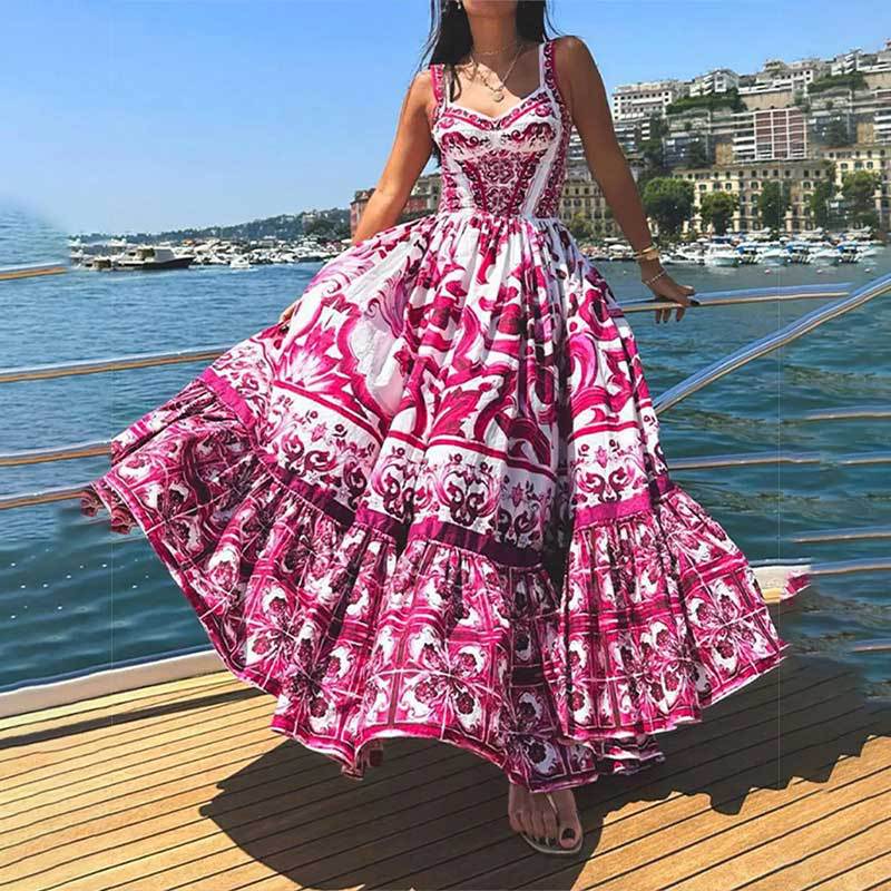 Women's Summer Bohemian Print Sling Maxi Dress