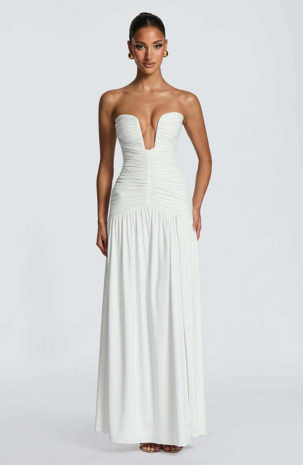 Women's Elegant Solid Color Tube Top High Split Pleated Slim-Fit Party Dress