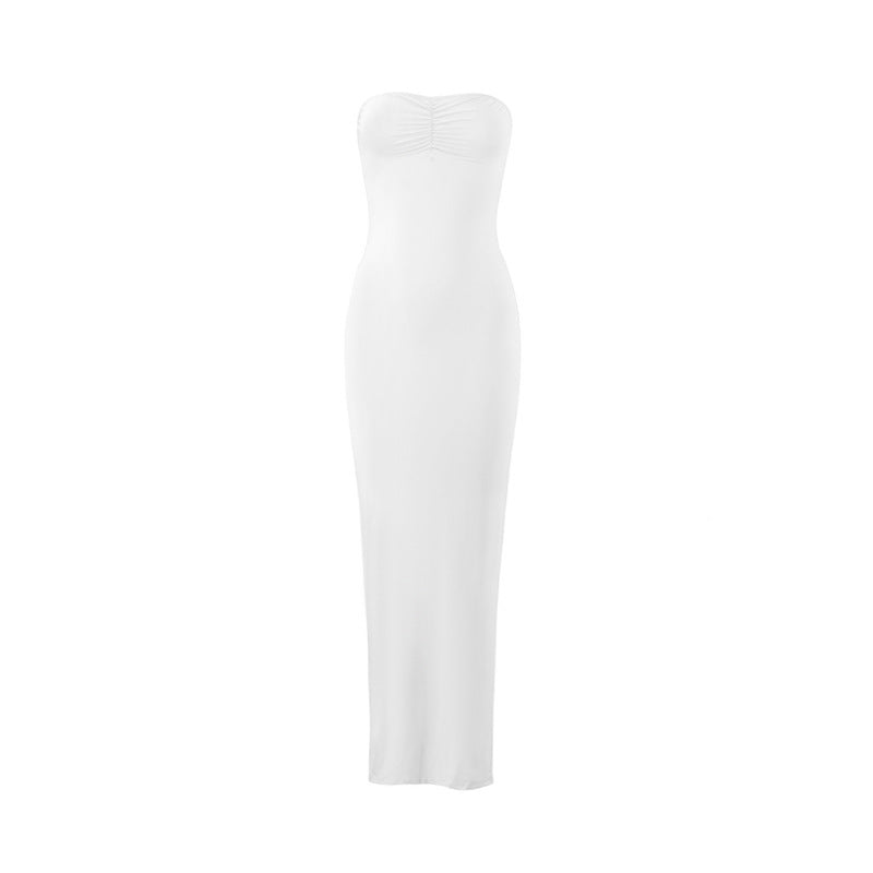 Women's Sexy Solid Color Strapless Side Split Maxi Dress
