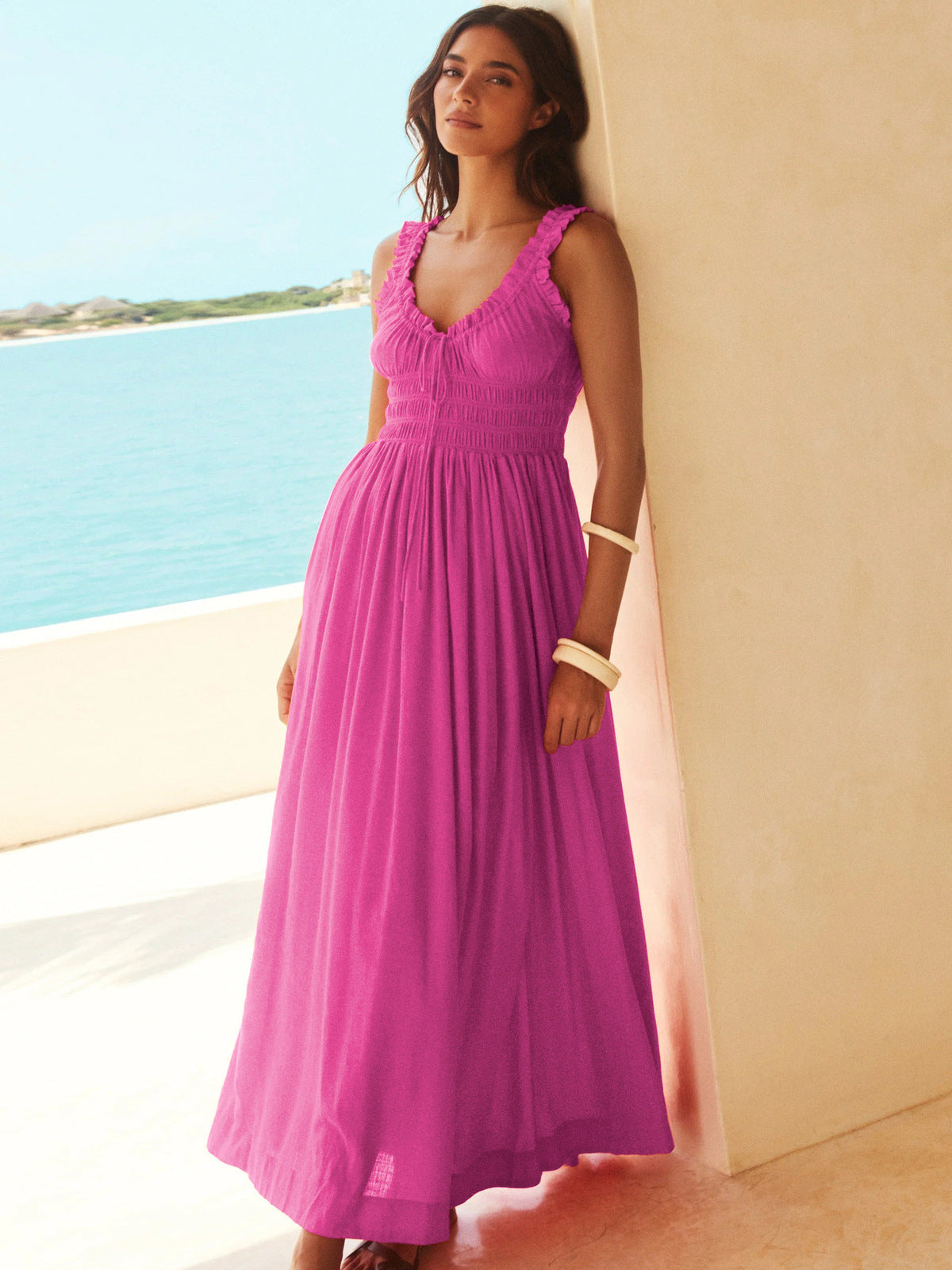 Women's Casual Solid Vacation Maxi Dress, French Style
