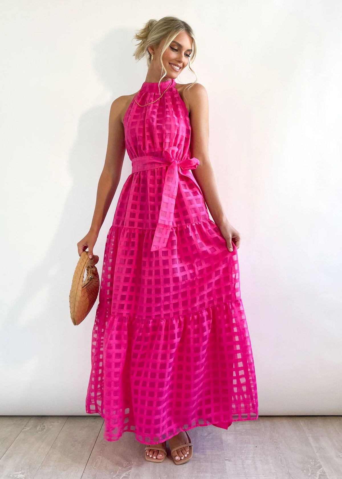 Women's Summer Solid Color Sleeveless Mid-Waist Lace-Up Large Swing Maxi Dress