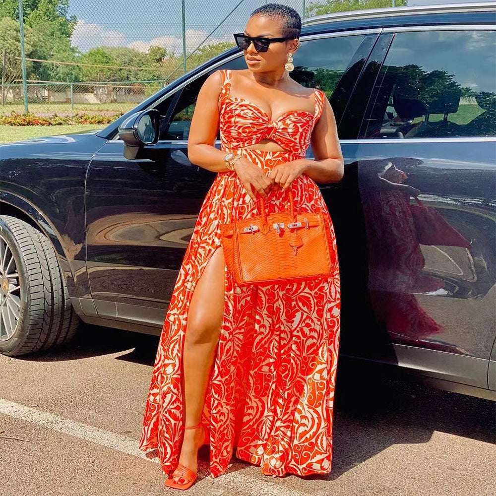 Women's Sexy Summer Print Sleeveless Split Long A-Line Dress