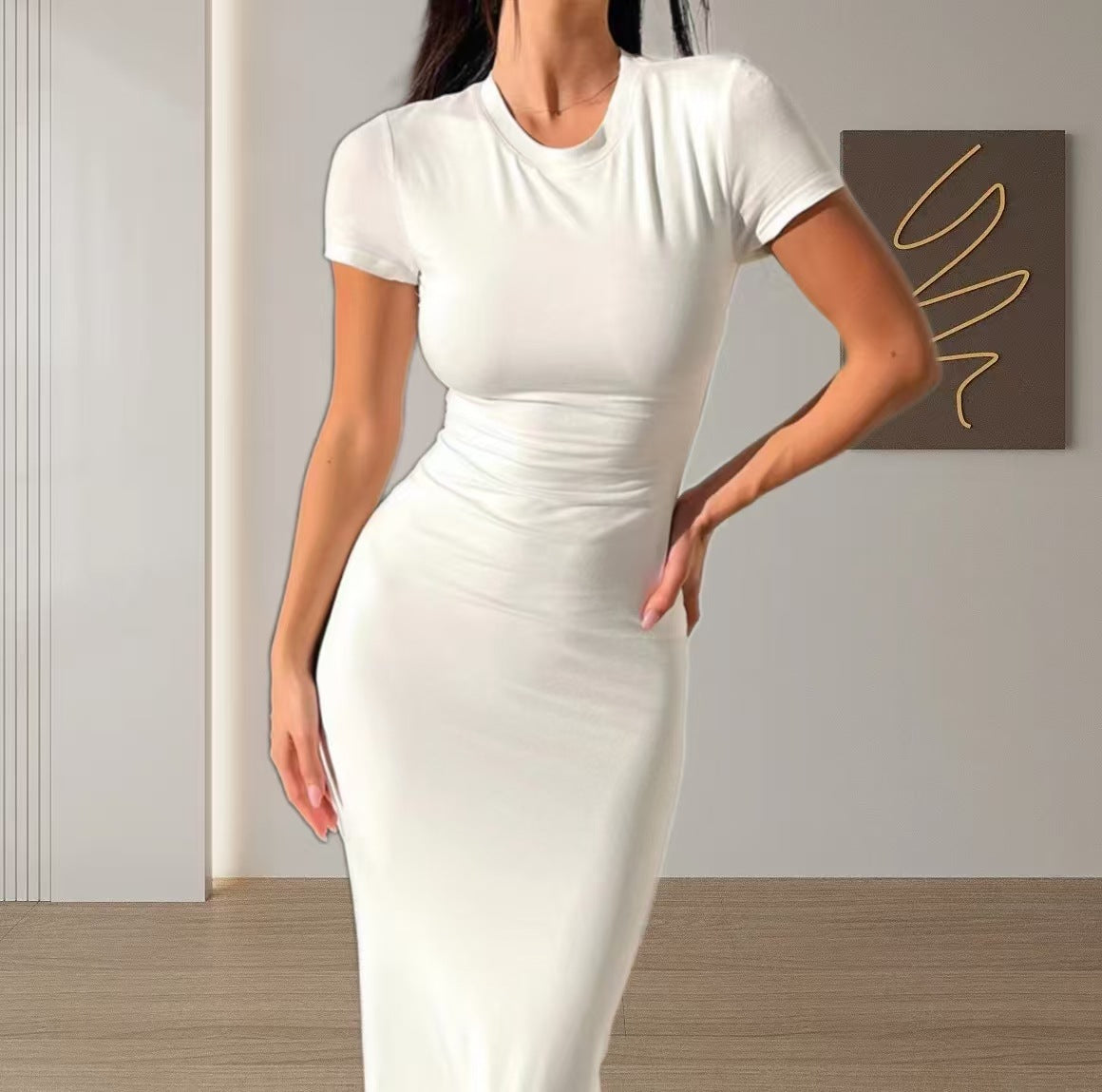 Women's Sexy Simple Solid Color Short Sleeve Slim-Fit Dress