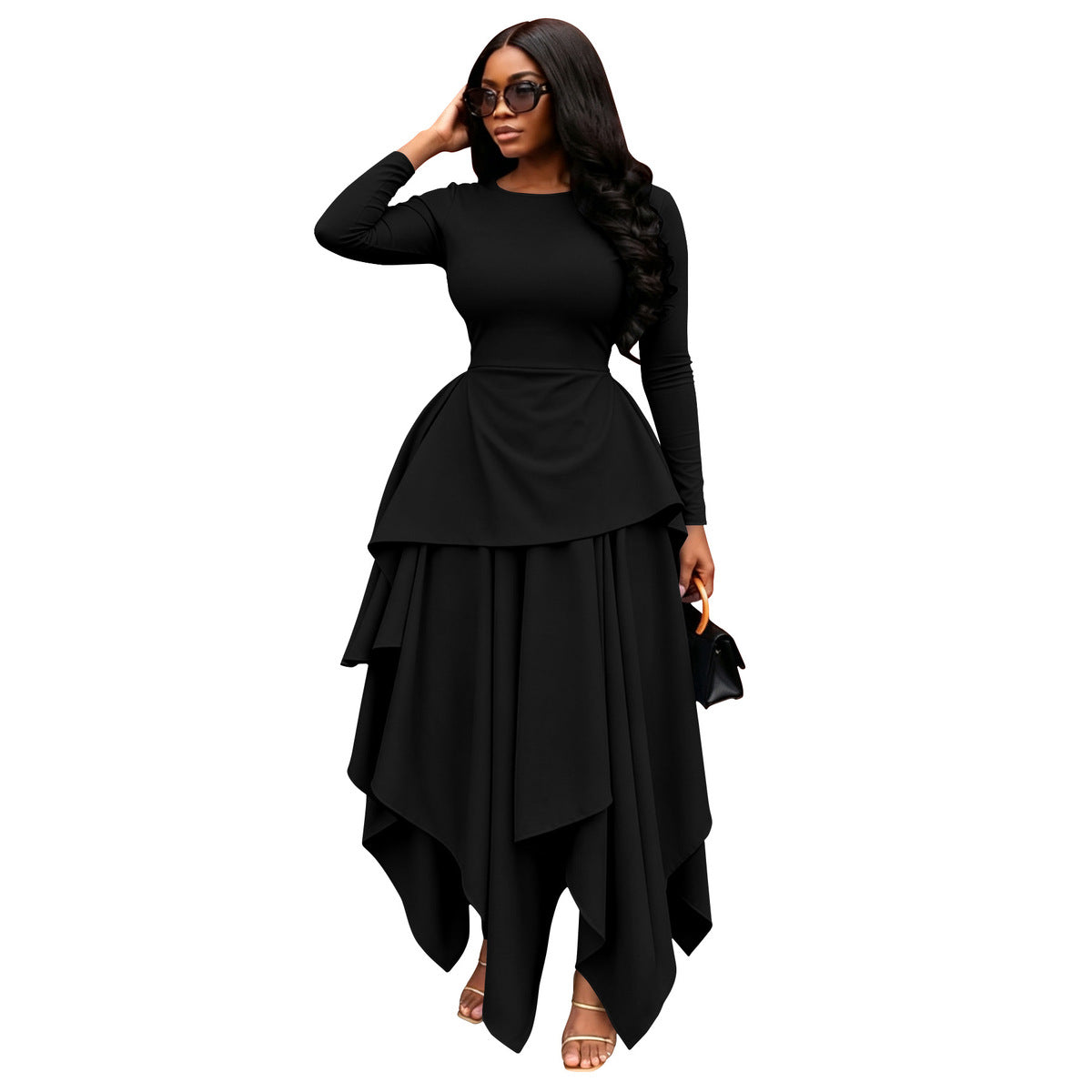 Women's Casual Long Sleeve Irregular Hem Dress