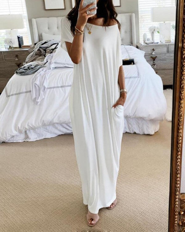 Women's Casual Simple Short Sleeve Solid Color Maxi Dress