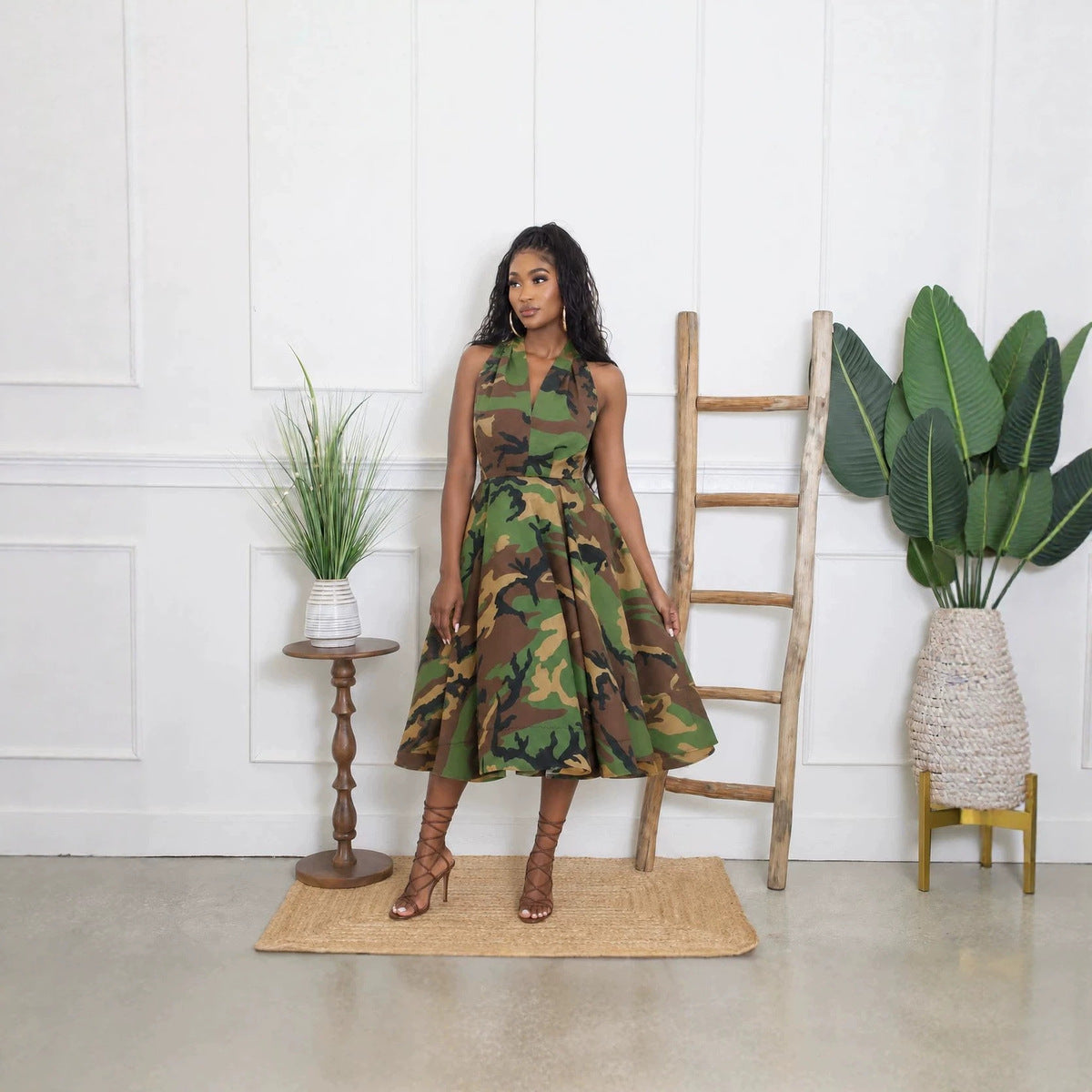 Women's Casual Summer Camouflage Printed Sleeveless A-Line Dress