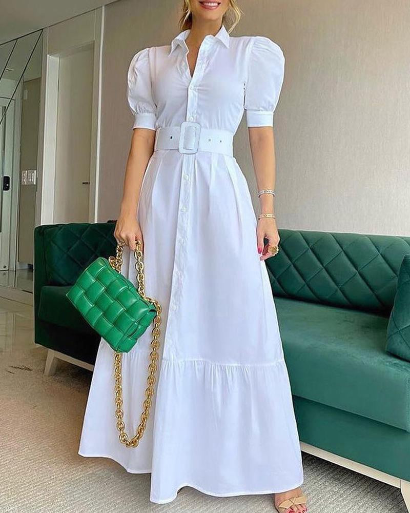 Women's Casual Solid Color Midi Dress, with Belt