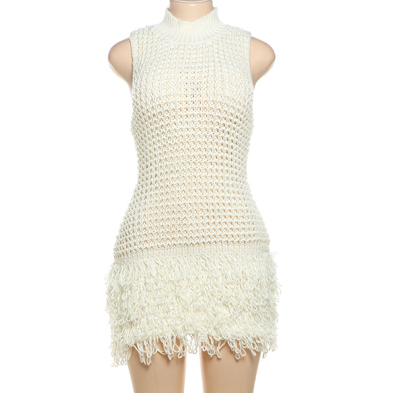 Women's Summer Sexy Sleeveless Tassel Hollow Slim-Fit Elegant Knitted Dress