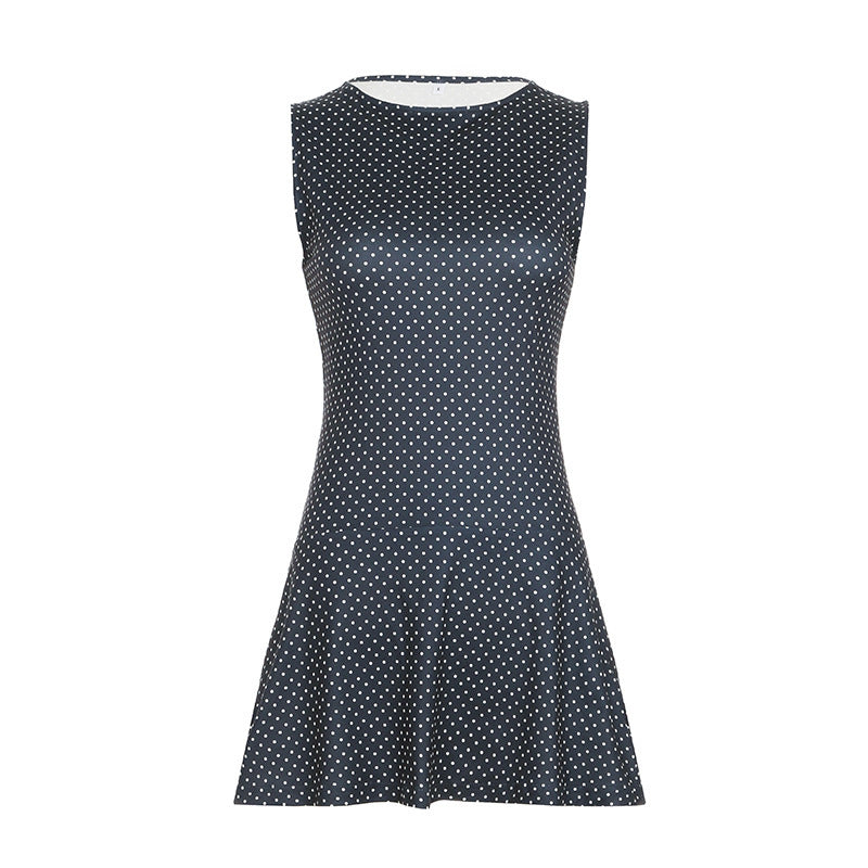 Women's Summer Sleeveless Casual Polka Dot Printed A-Line Dress