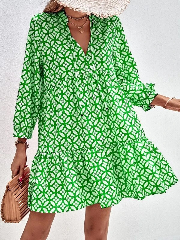 Women's Casual Printed Long Sleeve Loose Cardigan Dress