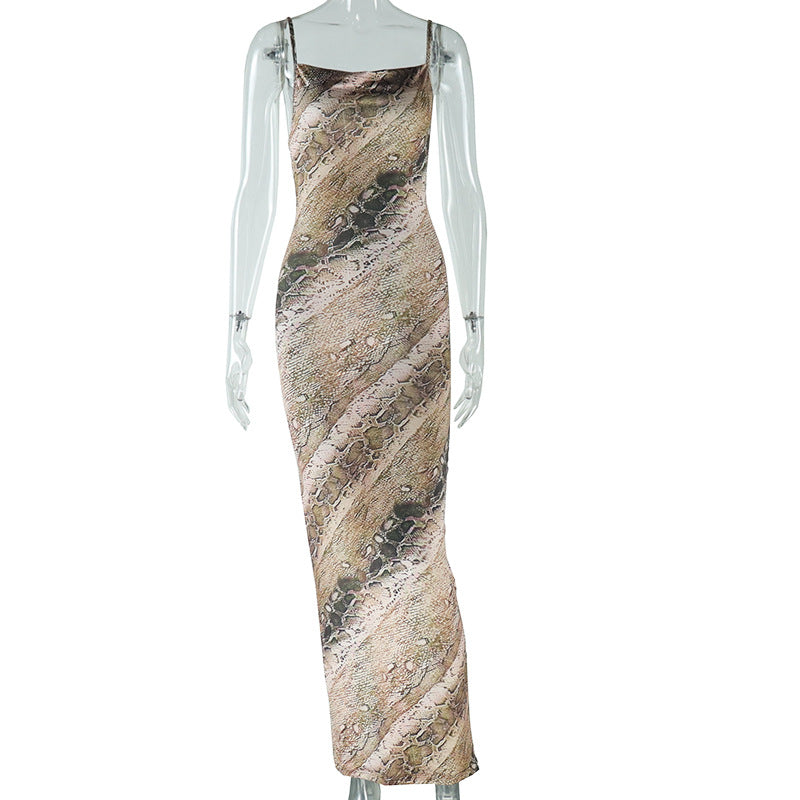 Women's Sexy Snake Print Maxi Dress