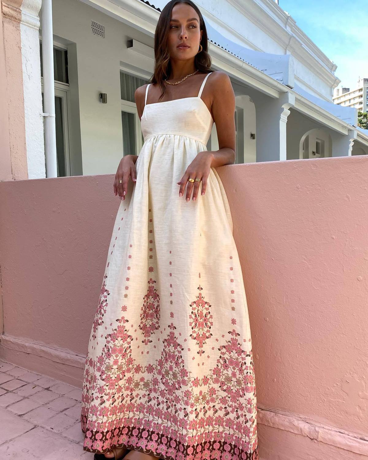 Women's Sexy Boho Vacation Printed Cotton Linen Spaghetti Strap Loose Dress