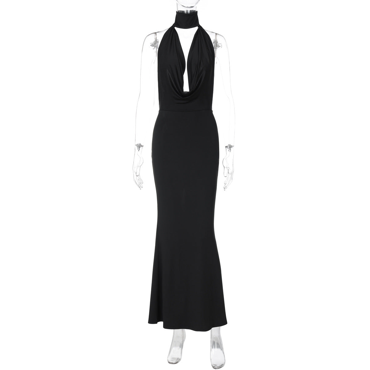 Women's Sexy Summer Solid Color Hollow Collar Backless Slim-Fit Dress