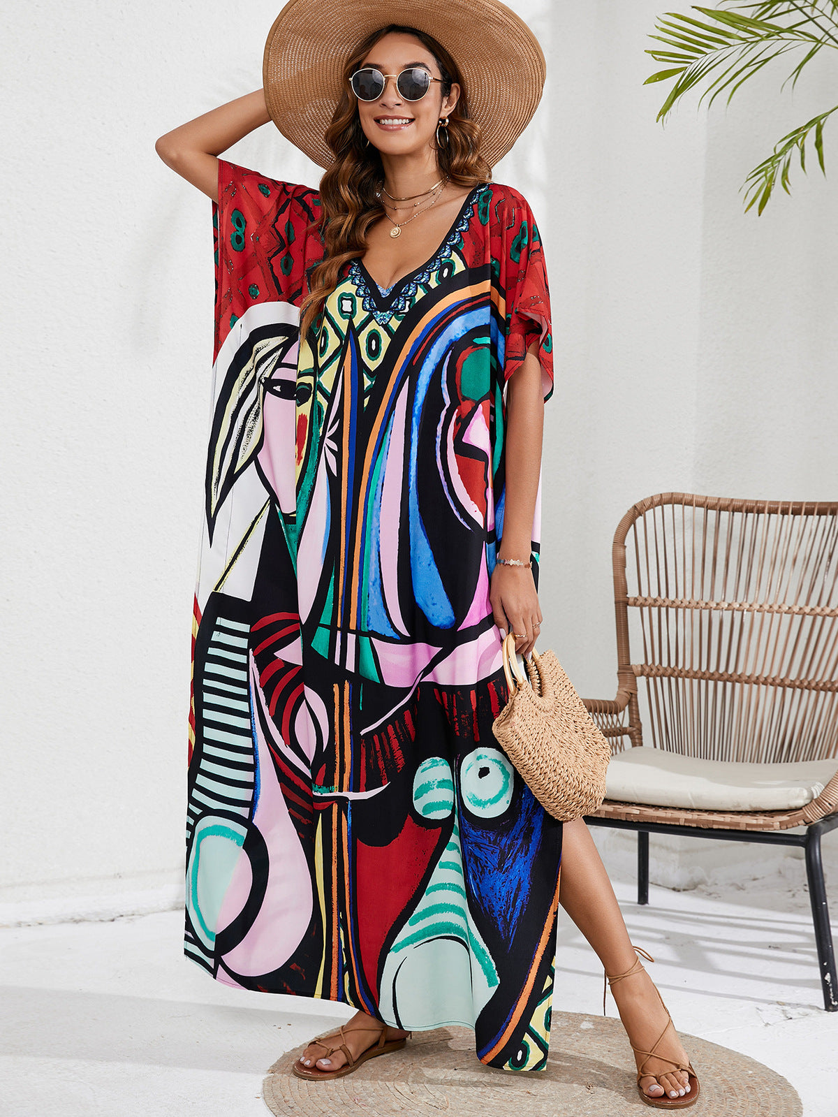 Women's Casual Tie-Dye Beach Short Sleeve Loose Swimsuit Cover-Ups
