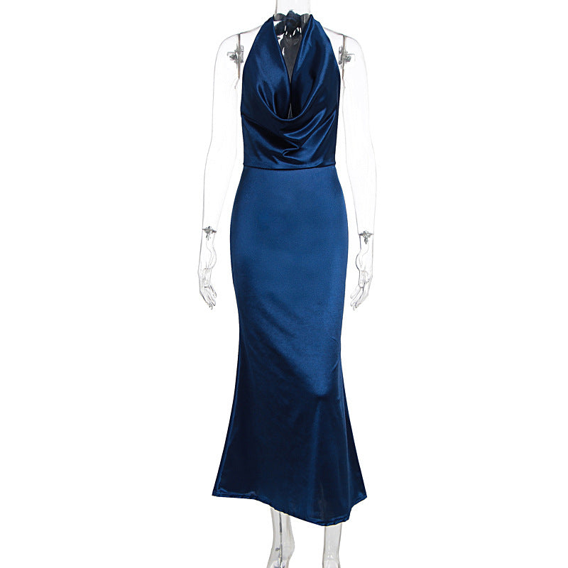 Women's Sexy Elegant Solid Color Halter Cowl Neck Sleeveless Backless Dress