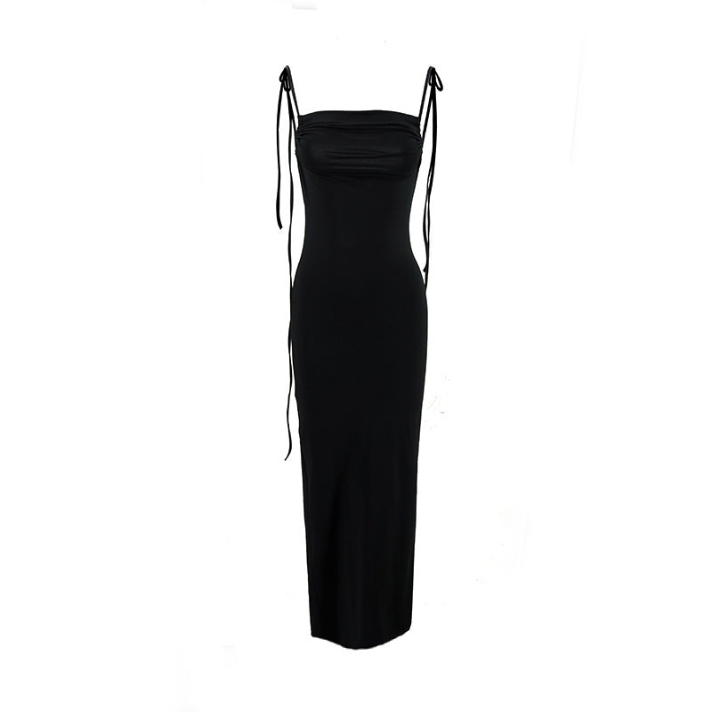 Women's Sexy Solid Strap Backless Maxi Dress