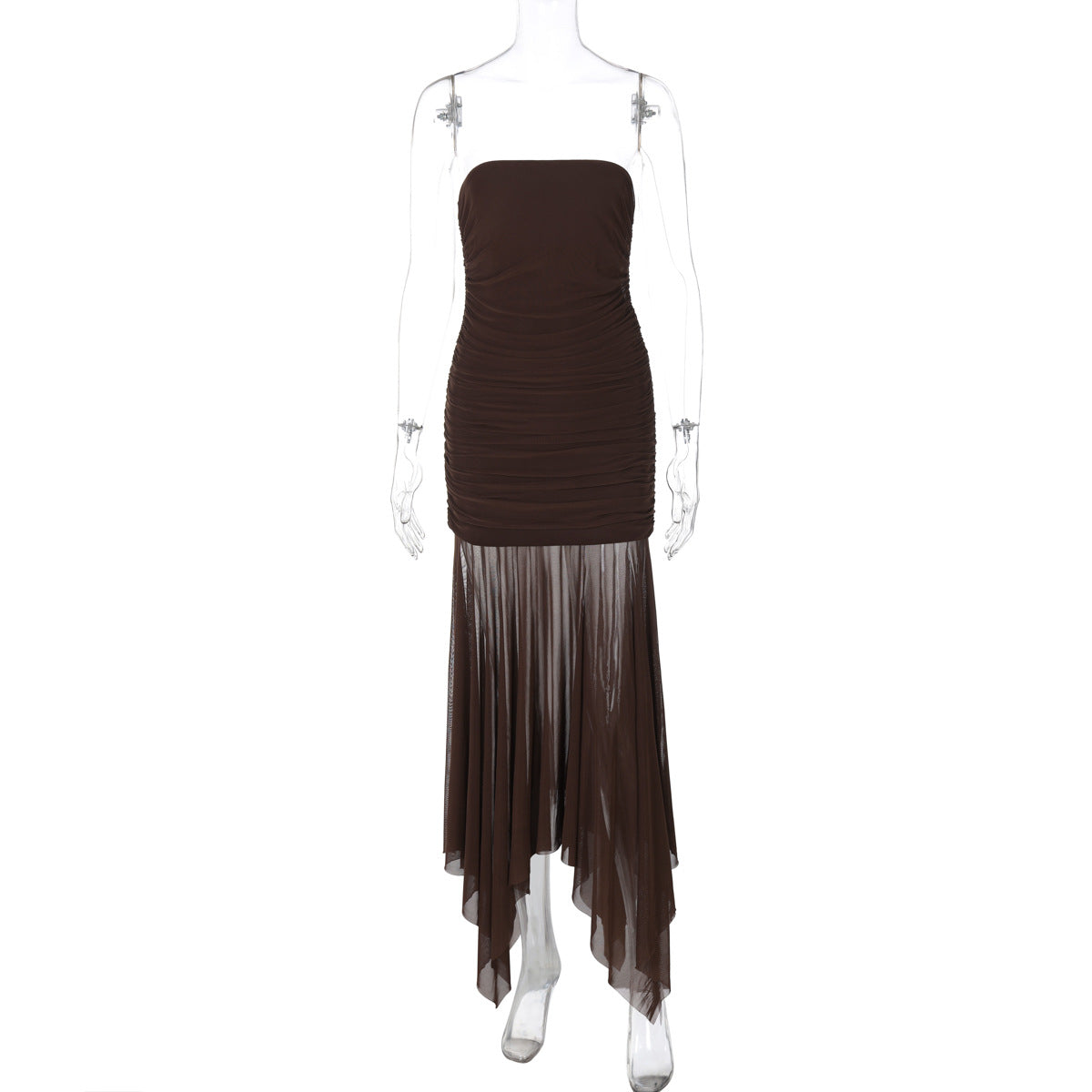 Women's Sexy Summer Solid Color Mesh Stitching Sleeveless Pleated Slim-Fit Dress