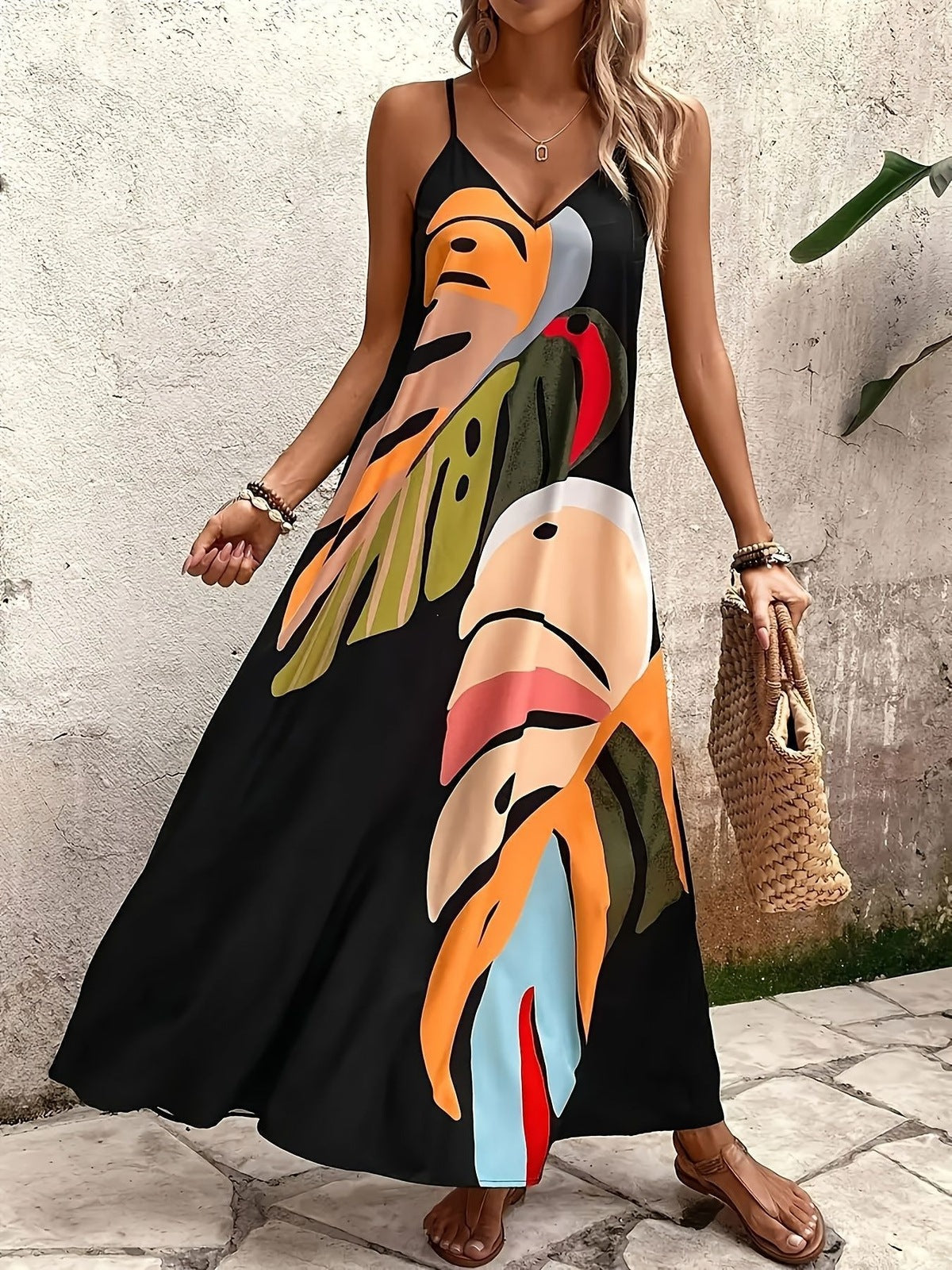 Women's Summer Vacation Casual Print Strap Maxi Dress