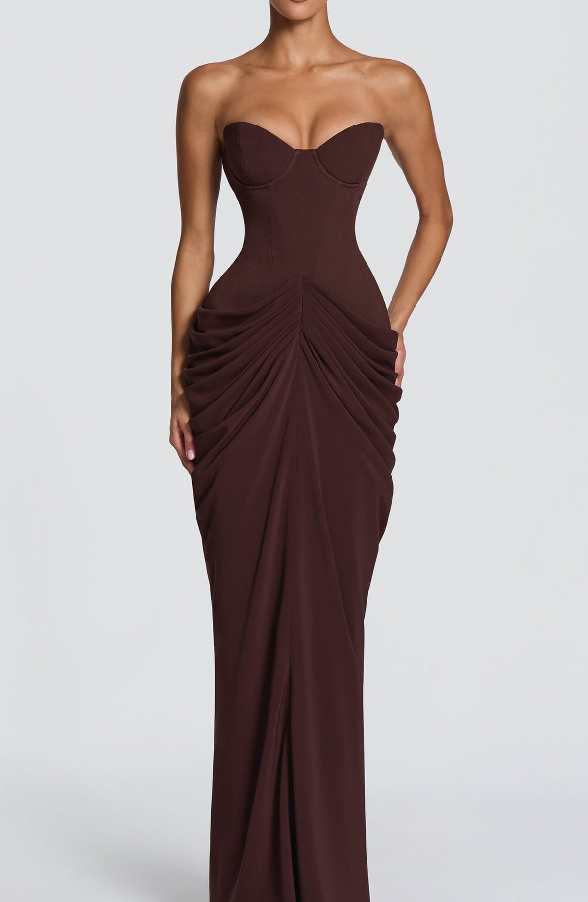 Women's Sexy Solid Color Strapless Backless Waist Strap Pleated Party Dress