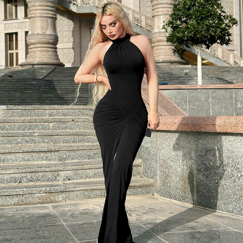 Women's Sexy Summer Elegant Back Zipper Pleated Sleeveless Dress