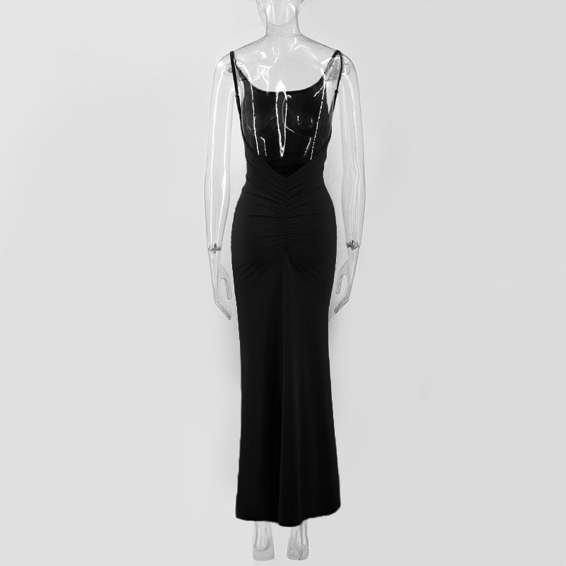 Women's Sexy Elegant Solid Color Spaghetti Strap Backless Slim-Fit Long Dress