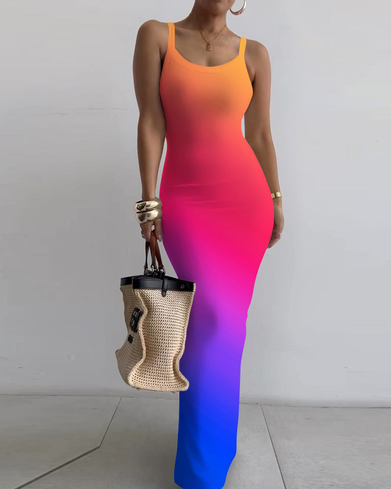 Women's Sexy Skinny Sling Maxi Dress, Solid Color